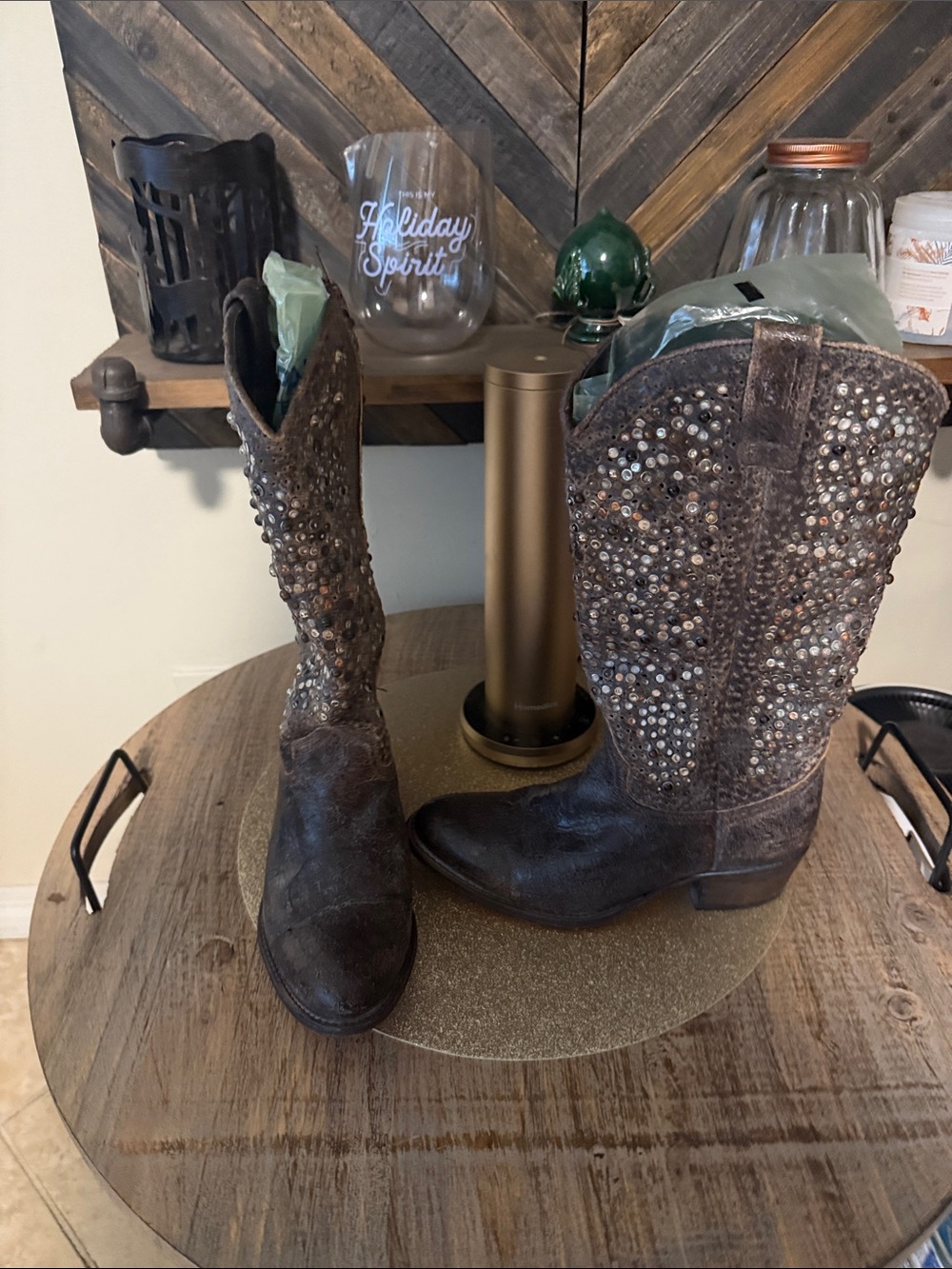 Frye Brown Studded Western Mid-Calf Leather Boots